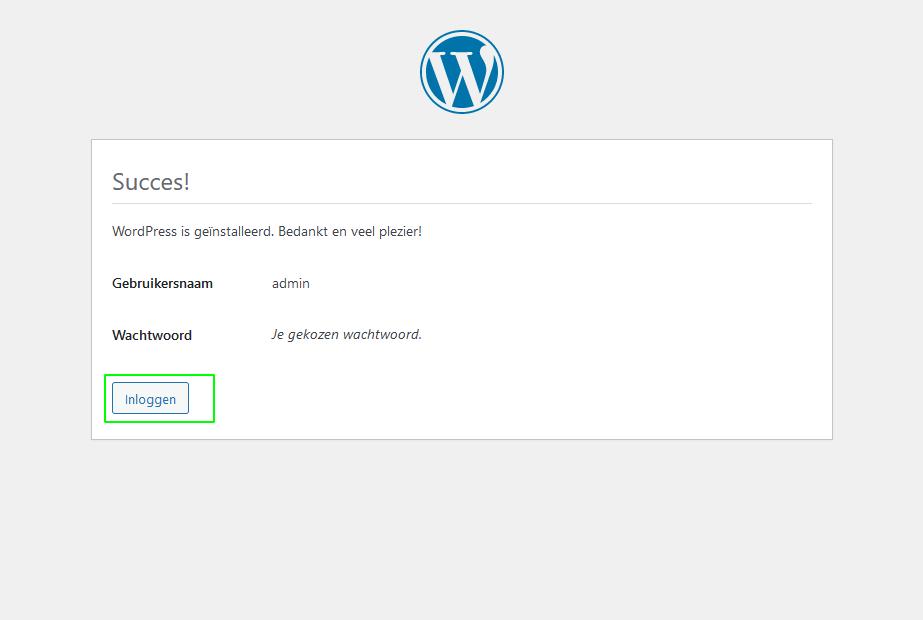 WordPress installatie inloggen.