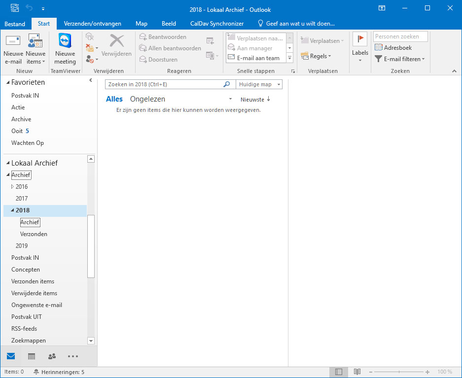 Zero Inbox met Lokaal archief in Outlook